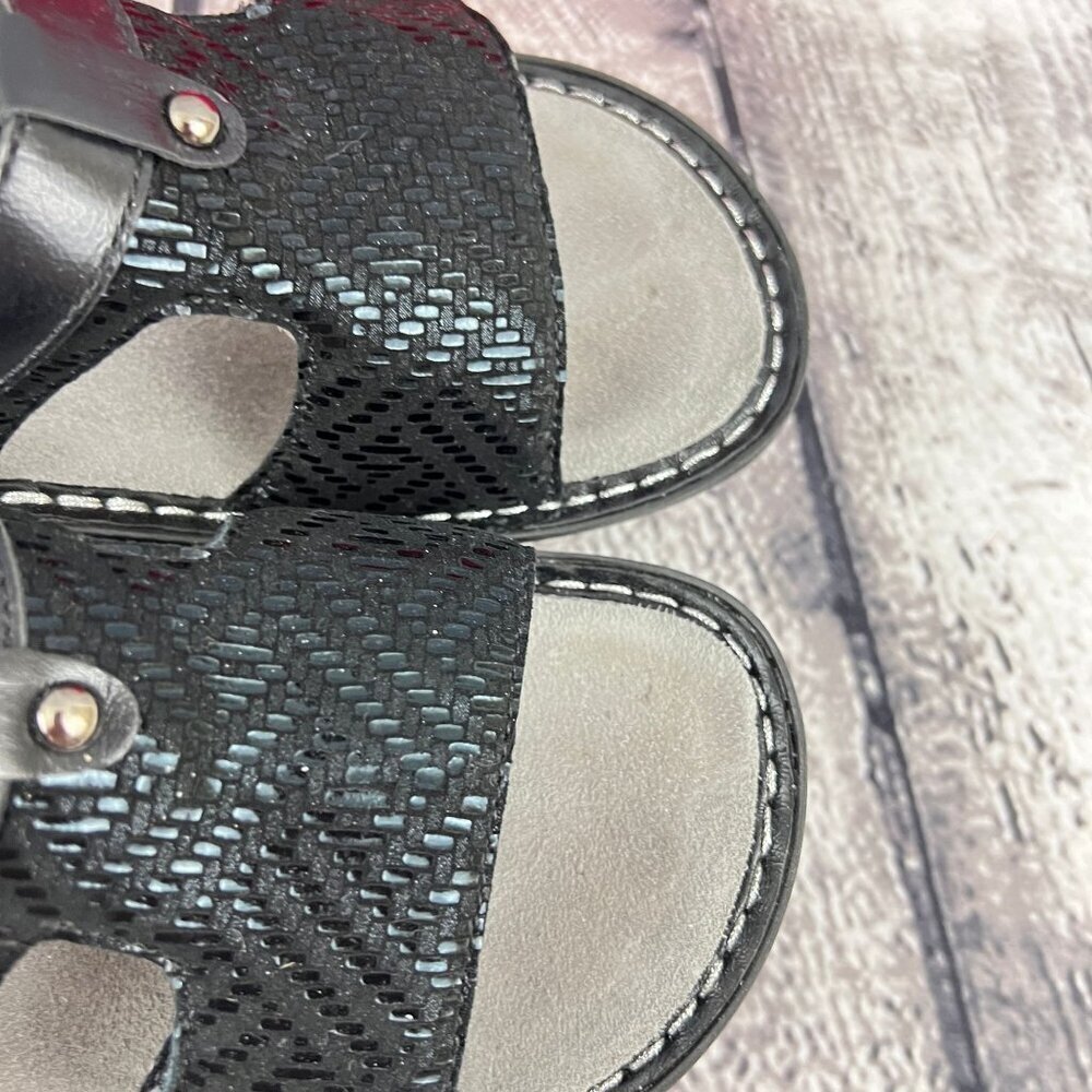 Alegria Peggy Black Dazzler Leather Adjustable Slide Sandals 37 7/7.5 M - Picture 5 of 9